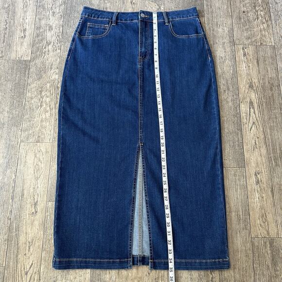 Bagatelle Womens Size 12 Blue Jean Denim Maxi Long Skirt High Front Split 33x35 - Picture 5 of 9